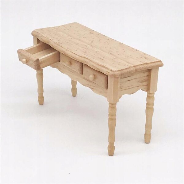 Miniature bianco in legno massello per domani delle bambole 1:12, scrivania da studio