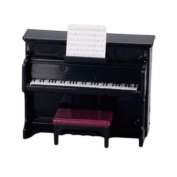 Pianino do domku dla lalek z zestawem stołków 1/12 Domek dla lalek Grand Piano Model czarny