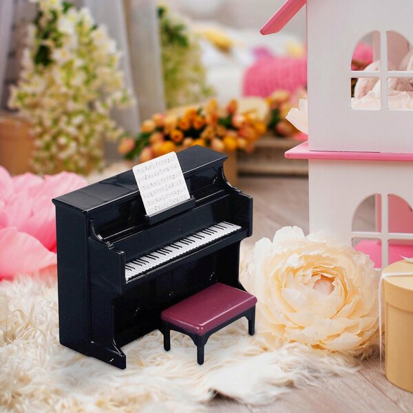 Pianino do domku dla lalek z zestawem stołków 1/12 Domek dla lalek Grand Piano Model czarny