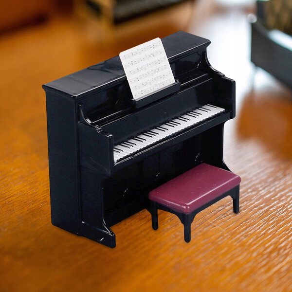 Pianino do domku dla lalek z zestawem stołków 1/12 Domek dla lalek Grand Piano Model czarny