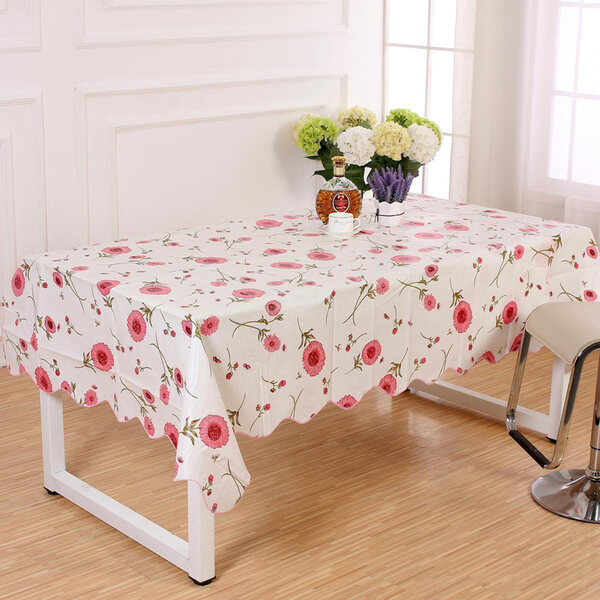 Rechteckige Tischdecke aus PVC-Vinyl, rot mit Blumenmuster, 106 x 152 cm