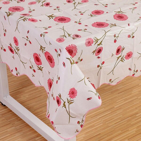 Rechteckige Tischdecke aus PVC-Vinyl, rot mit Blumenmuster, 106 x 152 cm
