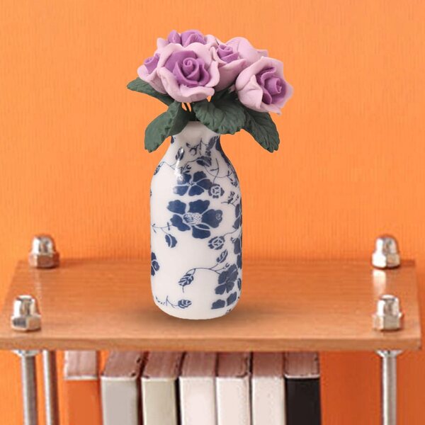 Miniatura fiore in vaso per casa delle bambole 1:12 decorazione violetto
