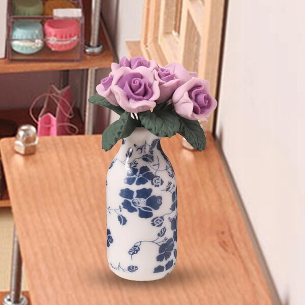 Miniatura fiore in vaso per casa delle bambole 1:12 decorazione violetto