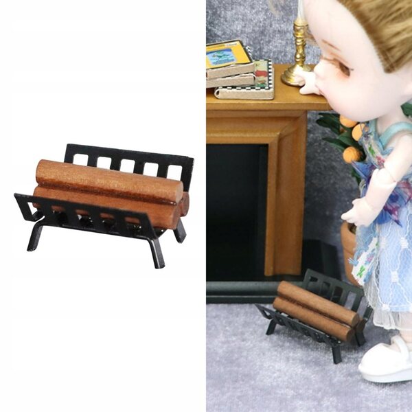 Miniatura portalegna in metallo e legno 1:12 per casa delle bambole cucina