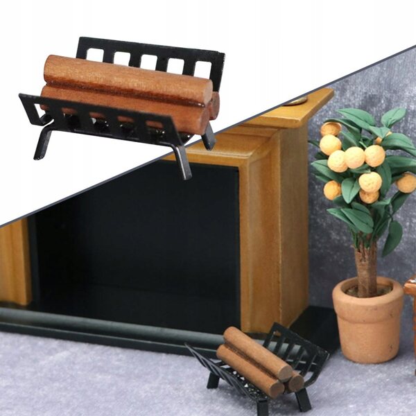 Miniatura portalegna in metallo e legno 1:12 per casa delle bambole cucina