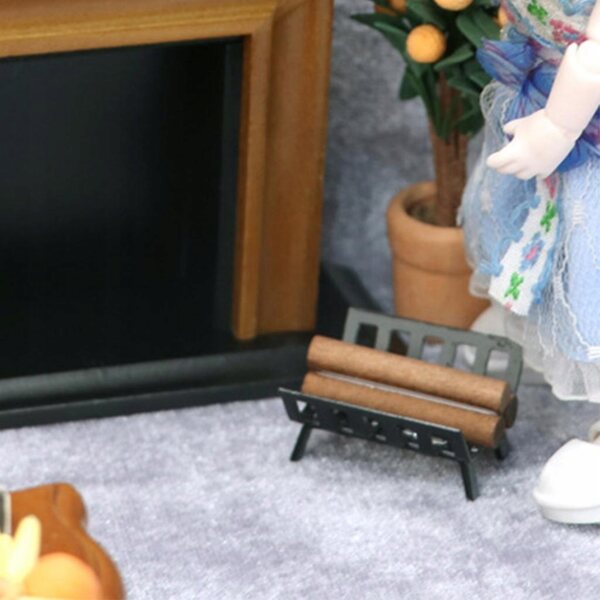 Miniatura portalegna in metallo e legno 1:12 per casa delle bambole cucina