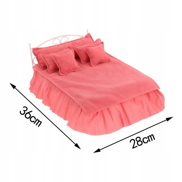 1:6 Puppenhaus-Bett aus Schmiedeeisen im europäischen Stil, rosa