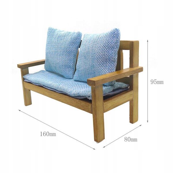 Sofa in Legno e Tessuto Stile Nordico 1:12 per Casa delle Bambole