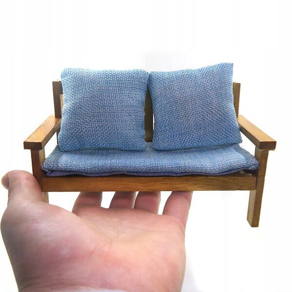 Sofa in Legno e Tessuto Stile Nordico 1:12 per Casa delle Bambole