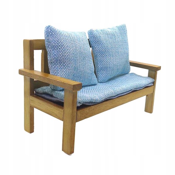 Sofa in Legno e Tessuto Stile Nordico 1:12 per Casa delle Bambole
