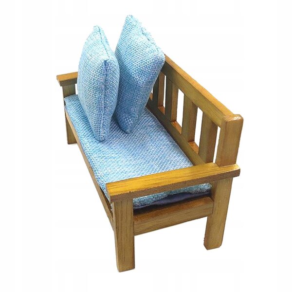 Sofa in Legno e Tessuto Stile Nordico 1:12 per Casa delle Bambole