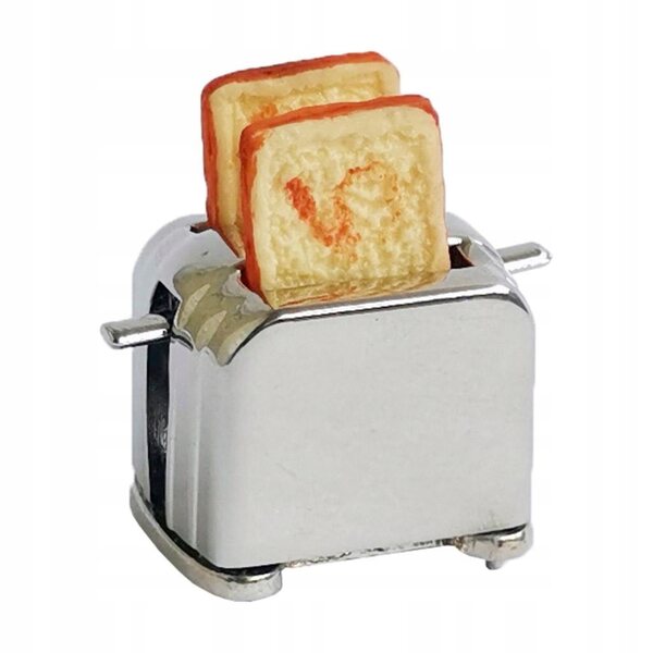 1:12 Puppenhaus Miniatur-Toaster aus Holz, silbernes Design