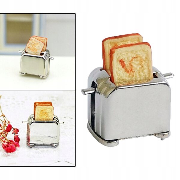 1:12 Puppenhaus Miniatur-Toaster aus Holz, silbernes Design