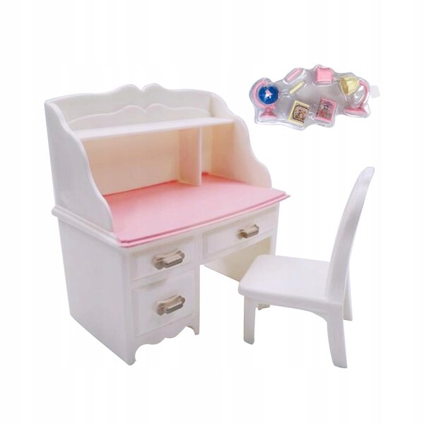 1:12 Puppenhaus-Miniatur-Schreibtischstuhl-Set, Papierzubehör im Lieferumfang enthalten