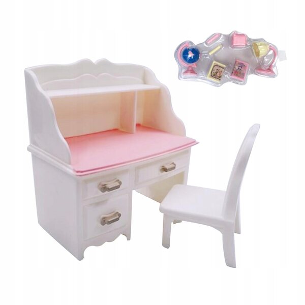 1:12 Puppenhaus-Miniatur-Schreibtischstuhl-Set, Papierzubehör im Lieferumfang enthalten