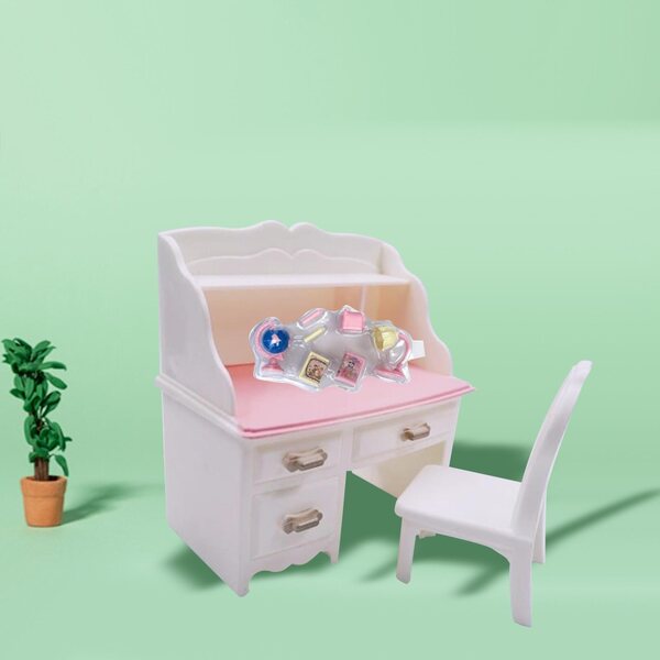 1:12 Puppenhaus-Miniatur-Schreibtischstuhl-Set, Papierzubehör im Lieferumfang enthalten