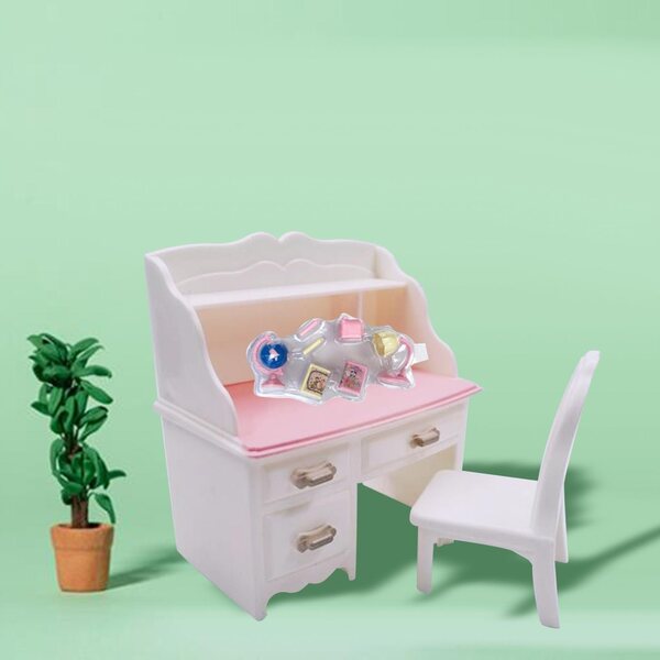 1:12 Puppenhaus-Miniatur-Schreibtischstuhl-Set, Papierzubehör im Lieferumfang enthalten