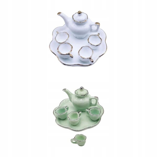 Ensemble miniature en céramique Dollhouse - Thé, tasse, soucoupe et pichet