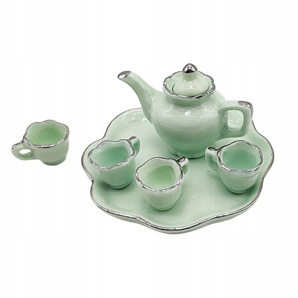 Ensemble miniature en céramique Dollhouse - Thé, tasse, soucoupe et pichet