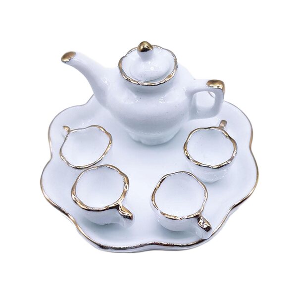 Ensemble miniature en céramique Dollhouse - Thé, tasse, soucoupe et pichet