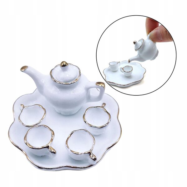 Ensemble miniature en céramique Dollhouse - Thé, tasse, soucoupe et pichet