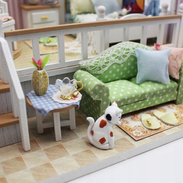 Habarri DIY Puppenhaus aus Holz mit LED-Lichtern und Zubehör, 12,3 cm