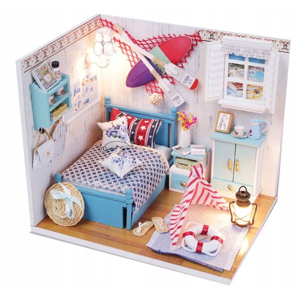 Habarri DIY 12,2 cm Puppenhaus mit LED im Marine-Stil für Kinder ab 7 Jahren