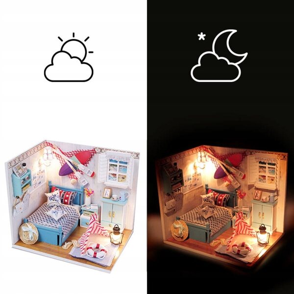 Habarri DIY 12,2 cm Puppenhaus mit LED im Marine-Stil für Kinder ab 7 Jahren
