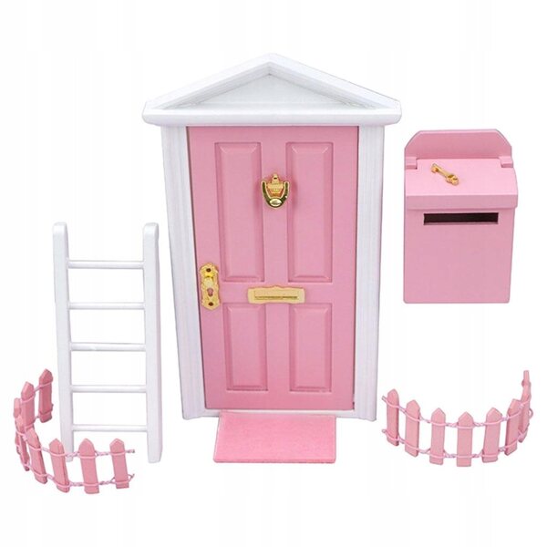 Mini set porte e mobili in legno 1:12 per casa delle bambole fatina rosa