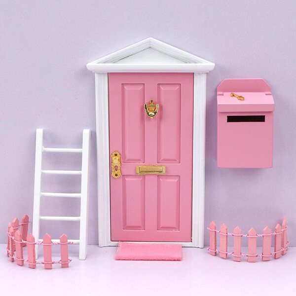 Mini set porte e mobili in legno 1:12 per casa delle bambole fatina rosa