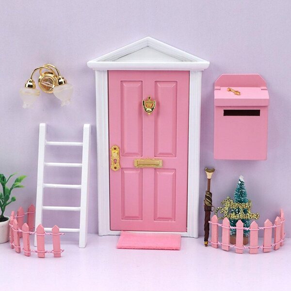 Mini set porte e mobili in legno 1:12 per casa delle bambole fatina rosa