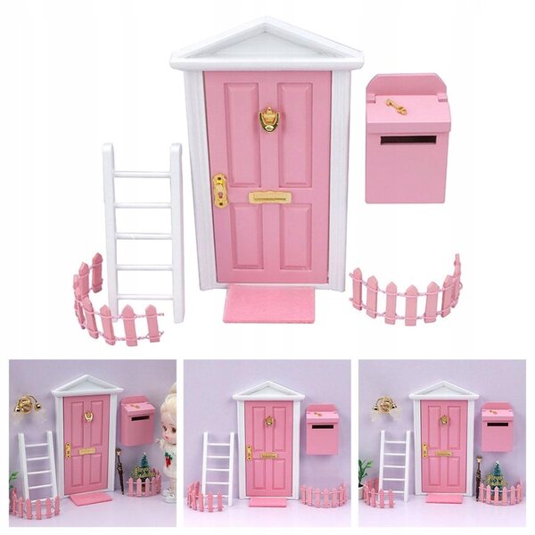 Mini set porte e mobili in legno 1:12 per casa delle bambole fatina rosa