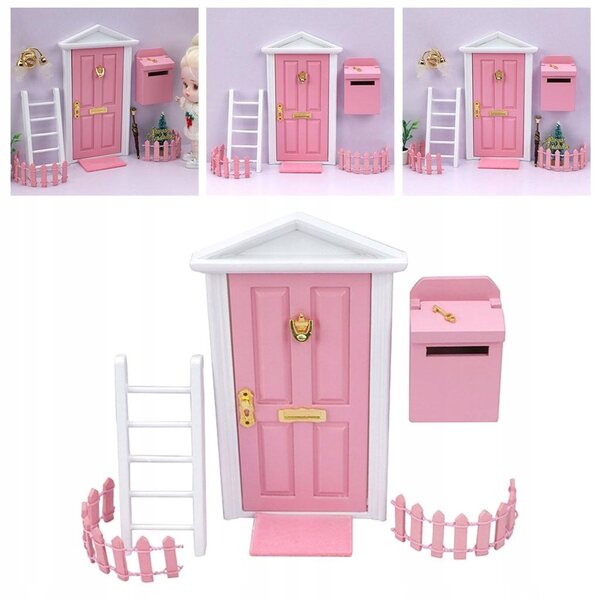 Mini set porte e mobili in legno 1:12 per casa delle bambole fatina rosa