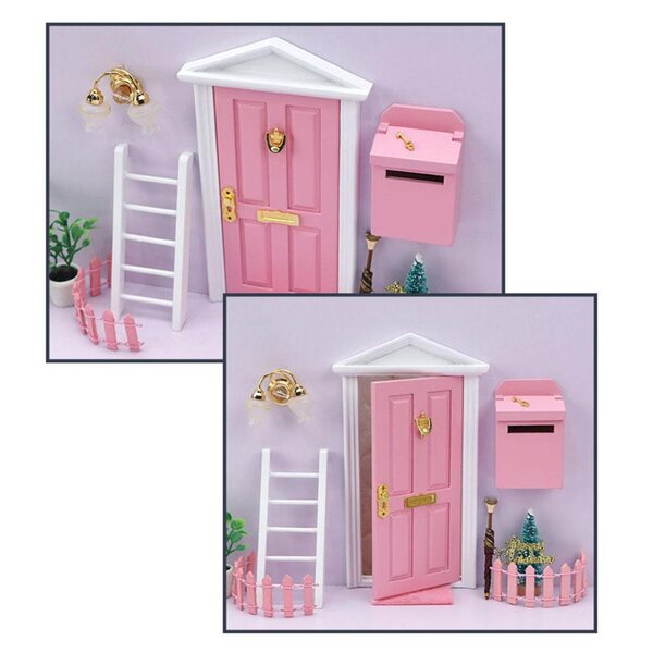 Mini set porte e mobili in legno 1:12 per casa delle bambole fatina rosa