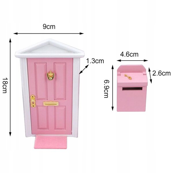 Mini set porte e mobili in legno 1:12 per casa delle bambole fatina rosa