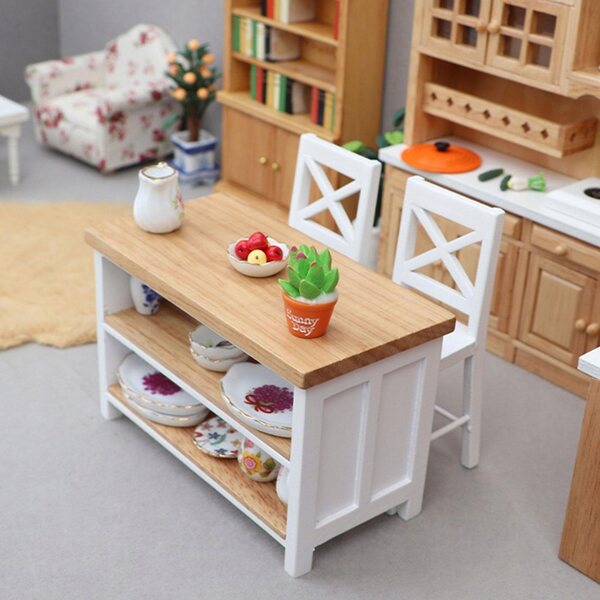 Set miniatura 1:12 tavolo bar e sedie in legno per casa delle bambole