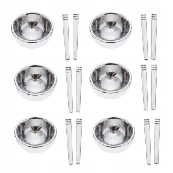 1/12 Puppenhaus Miniatur-Set mit metallischen Schüsseln und Essstäbchen, Silber
