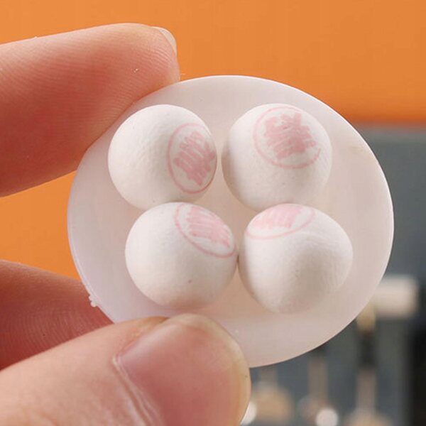 Set 4 miniature dolci cinesi per casa delle bambole 1/12 con piatti in legno
