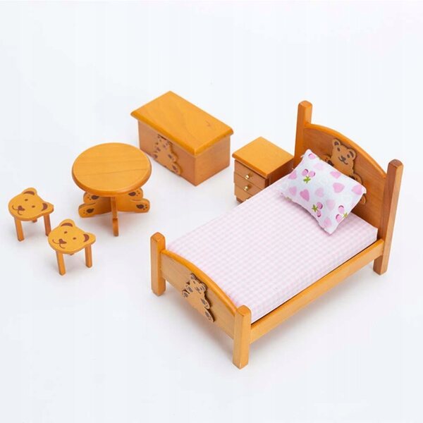 Set Mobili Miniatura in Legno per Casa delle Bambole Scala 1:12 - Camera da Letto Rosa