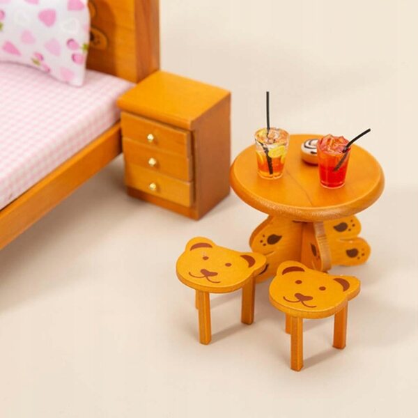 Set Mobili Miniatura in Legno per Casa delle Bambole Scala 1:12 - Camera da Letto Rosa