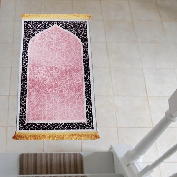 Mata modlitewna antiscivolo tradizionale in poliester rosa 65x110 cm