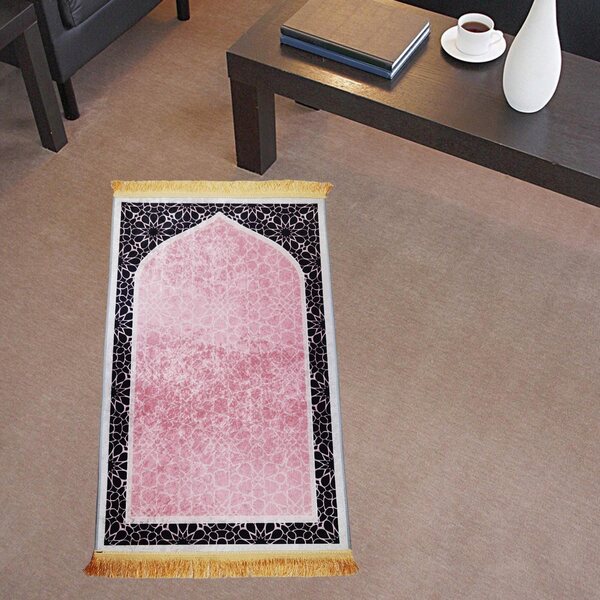 Mata modlitewna antiscivolo tradizionale in poliester rosa 65x110 cm