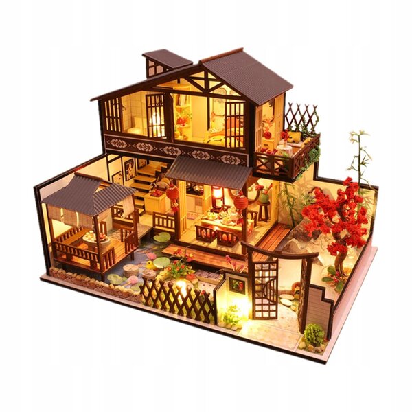 DIY Drewniany domek dla lalek Zestaw miniatur rzemieślniczych z meblami, zrób to sam