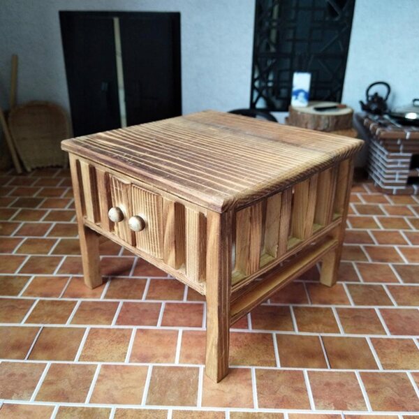 1:12 Mini-Holztisch für Puppenhaus, Miniaturmöbel mit Doppelregal