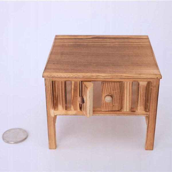 1:12 Mini-Holztisch für Puppenhaus, Miniaturmöbel mit Doppelregal