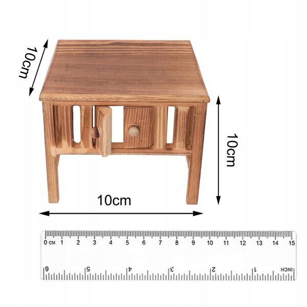 1:12 Mini-Holztisch für Puppenhaus, Miniaturmöbel mit Doppelregal