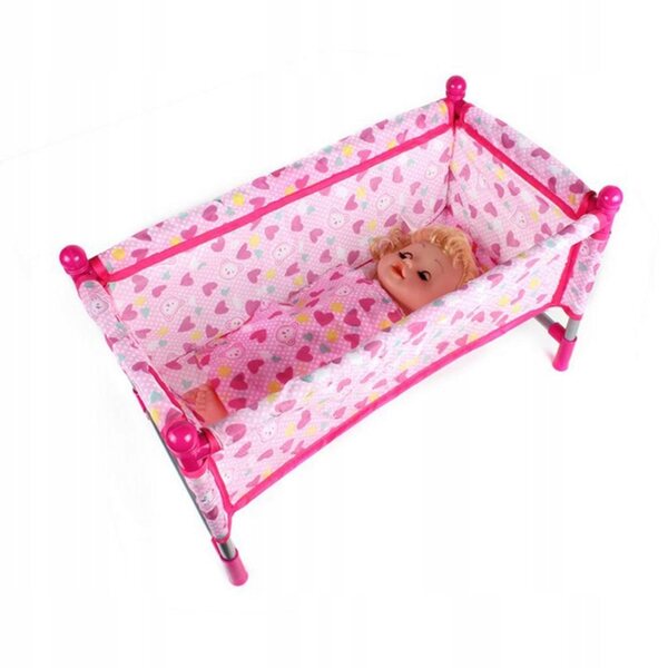 Bett für wiedergeborene Puppen mit Zubehör, Klappbett aus Eisen und Stoff