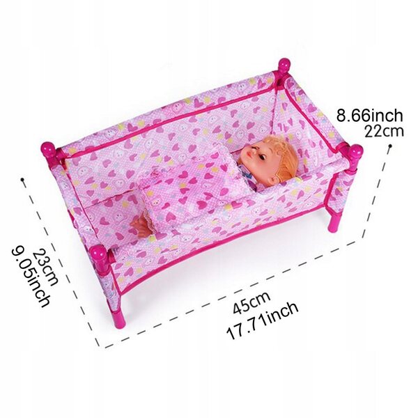 Bett für wiedergeborene Puppen mit Zubehör, Klappbett aus Eisen und Stoff