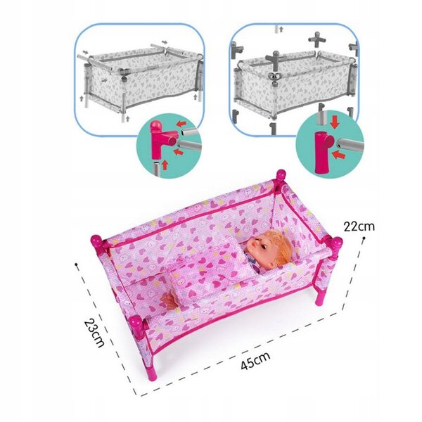 Bett für wiedergeborene Puppen mit Zubehör, Klappbett aus Eisen und Stoff